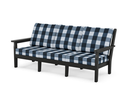POLYWOOD® Chippendale Deep Seating Sofa in Black / Buffalo Plaid Marine Indigo