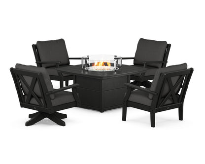 POLYWOOD® Braxton 5-Piece Deep Seating Set with Fire Table in Black / Spectrum Carbon