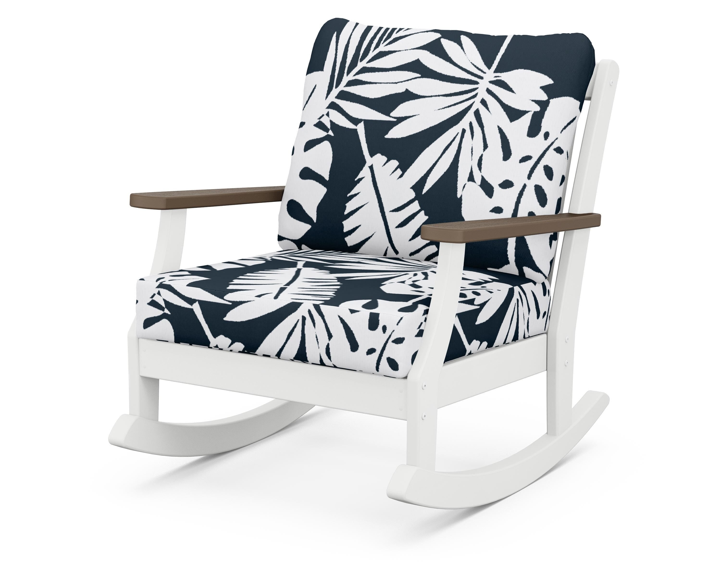 POLYWOOD® Braxton Deep Seating Rocking Chair in White / Kona / Leaf Marine Indigo