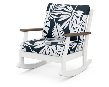 POLYWOOD® Braxton Deep Seating Rocking Chair in White / Kona / Leaf Marine Indigo