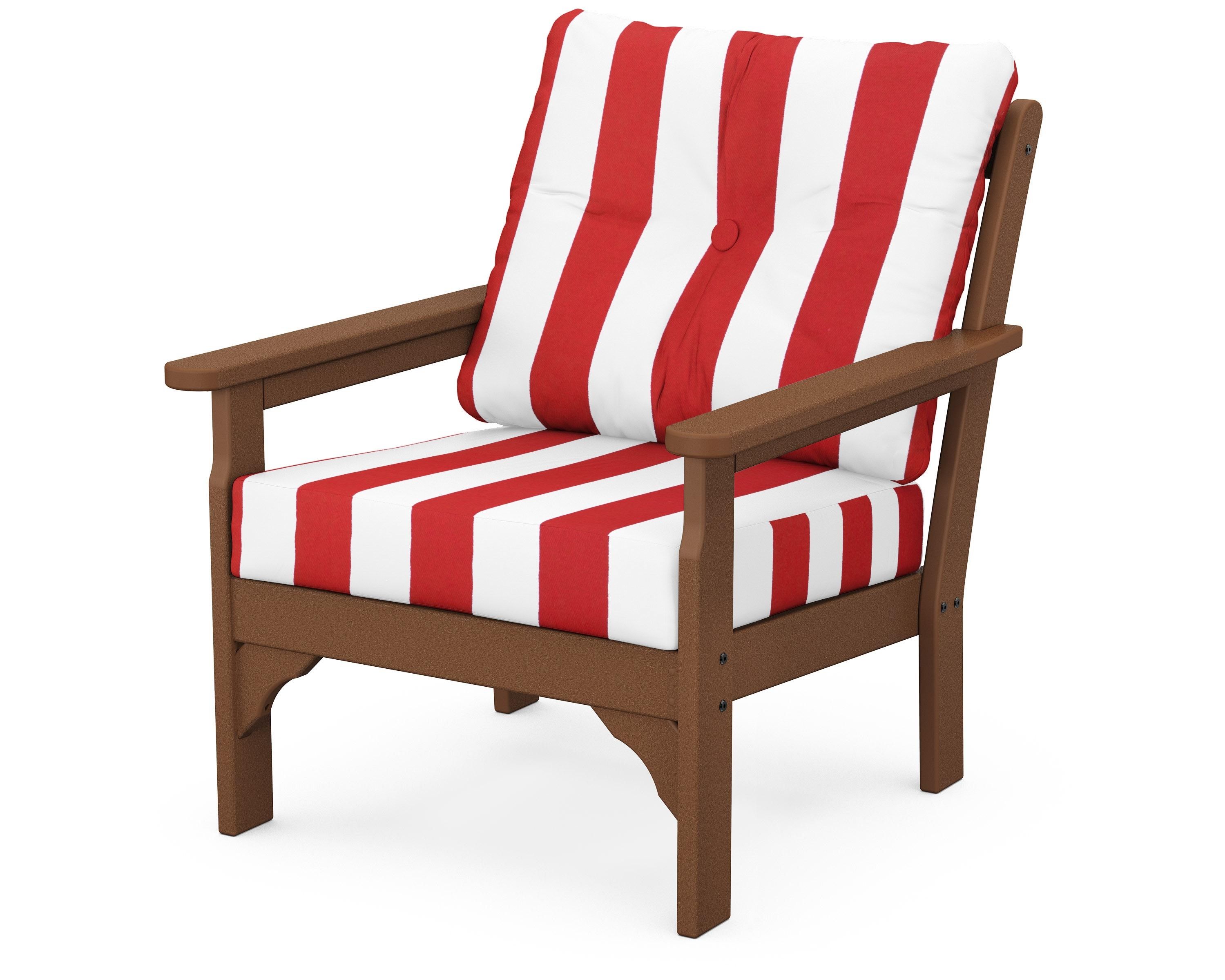 POLYWOOD® Vineyard Deep Seating Chair in Teak / Cabana Stripe Crimson