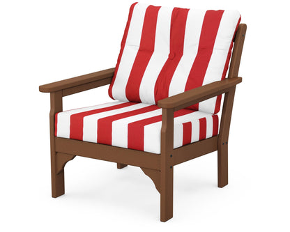 POLYWOOD® Vineyard Deep Seating Chair in Teak / Cabana Stripe Crimson