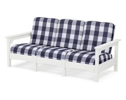POLYWOOD® Club Sofa in White / Buffalo Plaid Navy