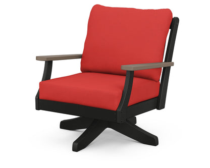 POLYWOOD® Braxton Deep Seating Swivel Chair in Black / Kona / Crimson Linen