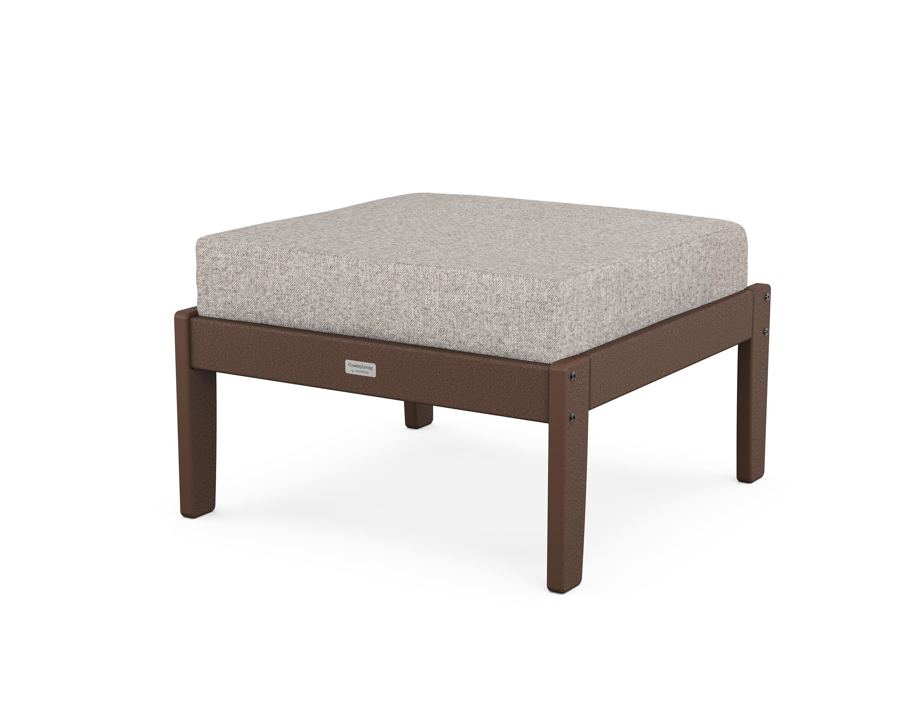 Country Living Cottage Deep Seating Ottoman in Mahogany / Weathered Tweed
