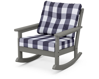 POLYWOOD® Vineyard Deep Seating Rocking Chair in Slate Grey / Buffalo Plaid Navy