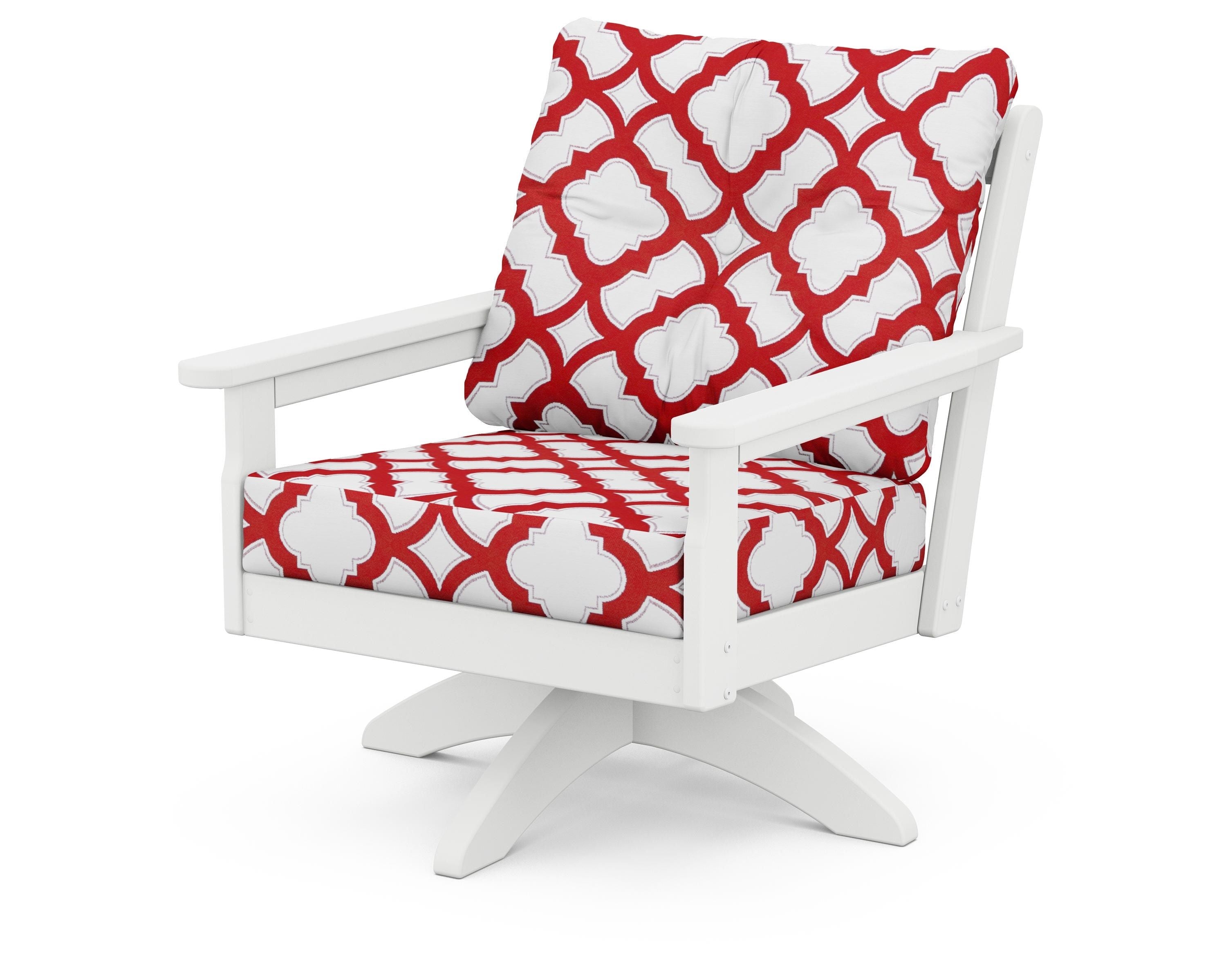 POLYWOOD® Vineyard Deep Seating Swivel Chair in White / Trellis Crimson