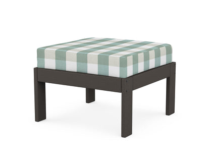 POLYWOOD® Vineyard Modular Ottoman in Vintage Coffee / Buffalo Plaid Glacier Spa