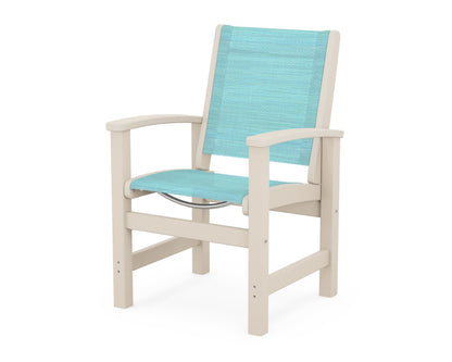 POLYWOOD® Coastal Dining Chair in Sand / Dupioni Aquamarine Sling