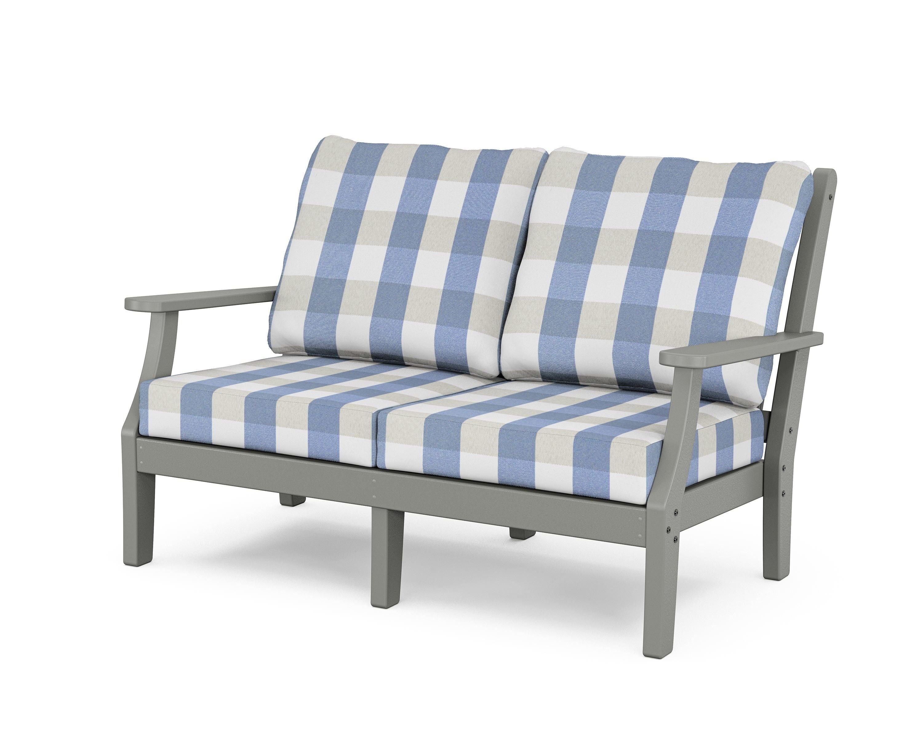 Country Living Wovendale Deep Seating Loveseat in Slate Grey / Buffalo Plaid Sky Blue