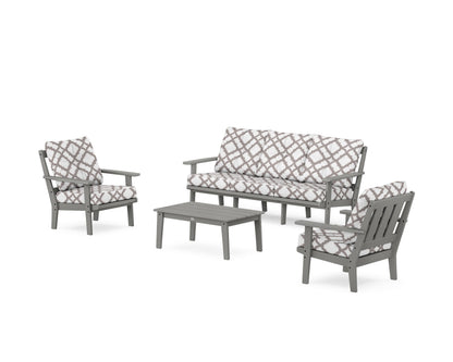 POLYWOOD® Oxford 4-Piece Deep Seating Set with Sofa in Slate Grey / Trellis Grey Mist