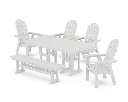 POLYWOOD® Vineyard Curveback Adirondack Chair 6-Piece Farmhouse Dining Set with Bench in White