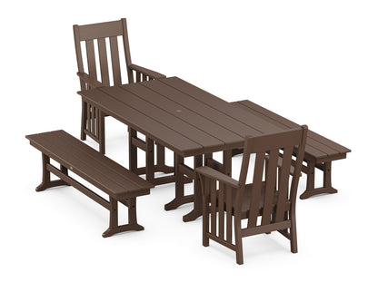 Martha Stewart by POLYWOOD® Acadia 5-Piece Farmhouse Dining Set with Benches in Mahogany