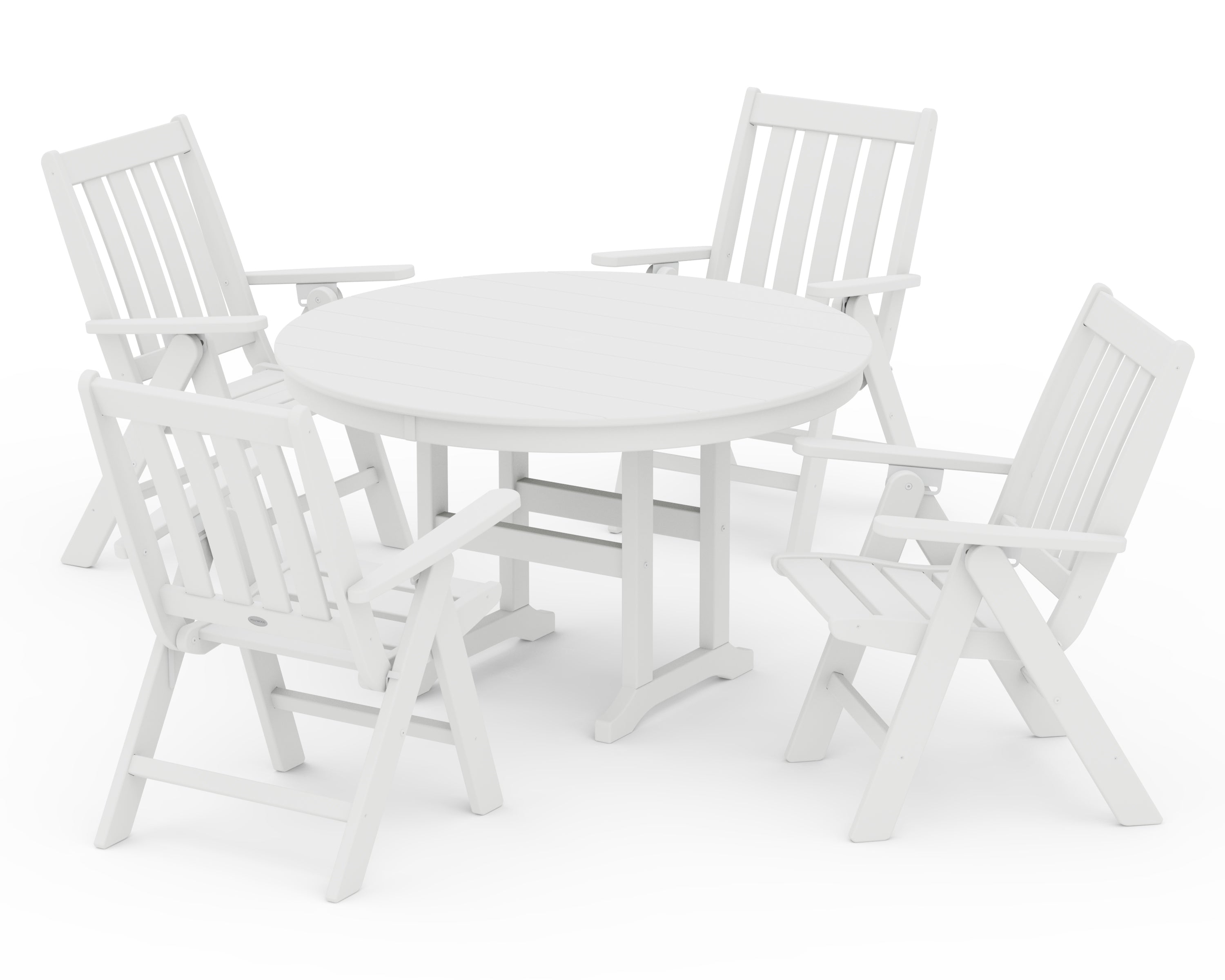 POLYWOOD® Vineyard Folding Chair 5-Piece Round Farmhouse Dining Set in White