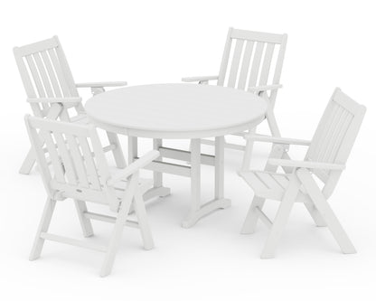 POLYWOOD® Vineyard Folding Chair 5-Piece Round Farmhouse Dining Set in White