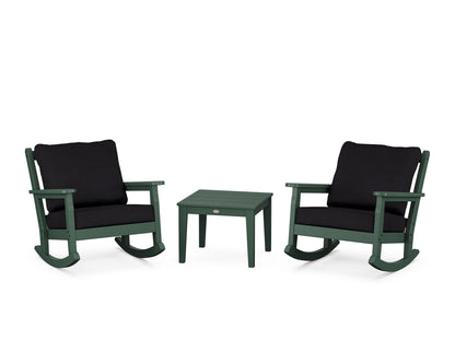 POLYWOOD® Chippendale 3-Piece Deep Seating Rocker Set in Green / Midnight Linen
