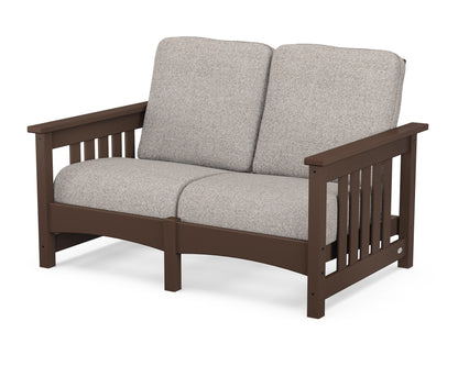POLYWOOD® Club Mission Loveseat in Mahogany / Weathered Tweed