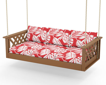 Country Living Wovendale Daybed Swing in Teak / Leaf Crimson