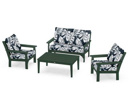 POLYWOOD® Vineyard 4-Piece Deep Seating Set in Green / Leaf Marine Indigo