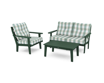 POLYWOOD® Lakeside 3-Piece Deep Seating Set in Green / Buffalo Plaid Glacier Spa