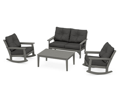 POLYWOOD® Vineyard 4-Piece Deep Seating Rocking Chair Set in Slate Grey / Spectrum Carbon