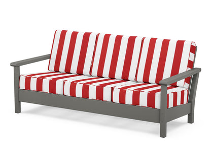 POLYWOOD® Harbour Deep Seating Sofa in Slate Grey / Cabana Stripe Crimson