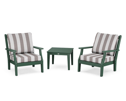 Country Living Wovendale 3-Piece Deep Seating Set in Green / Cabana Stripe Grey Mist