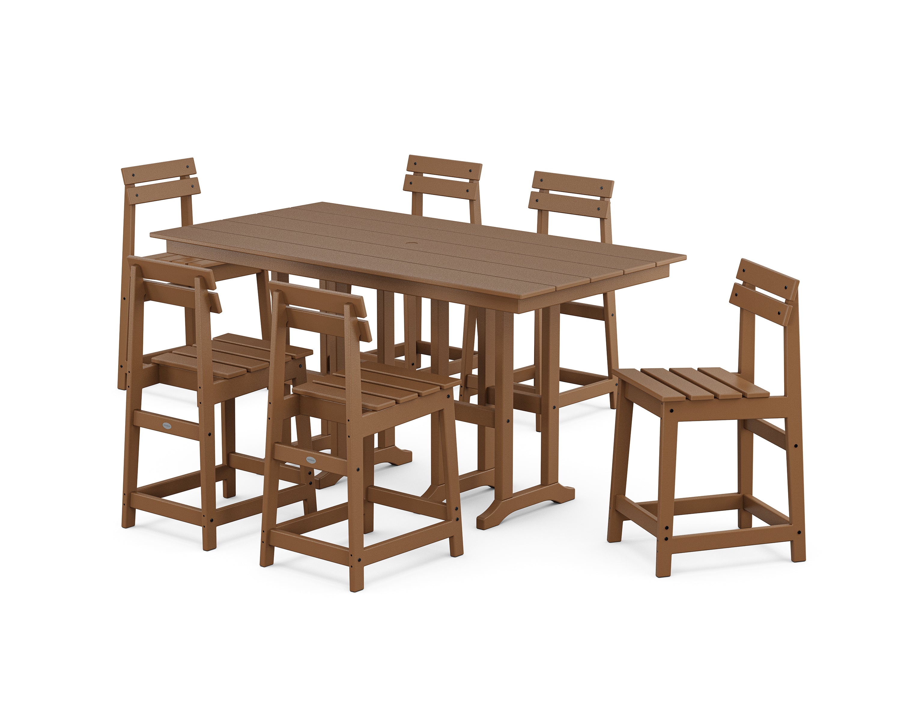 POLYWOOD® Modern Studio Plaza Counter Chair 7-Piece Set in Teak