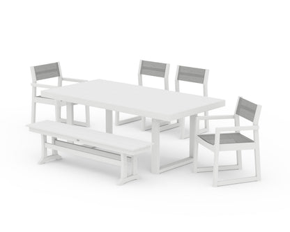 POLYWOOD® EDGE Sling 6-Piece Dining Set with Bench in White / Metallic Sling