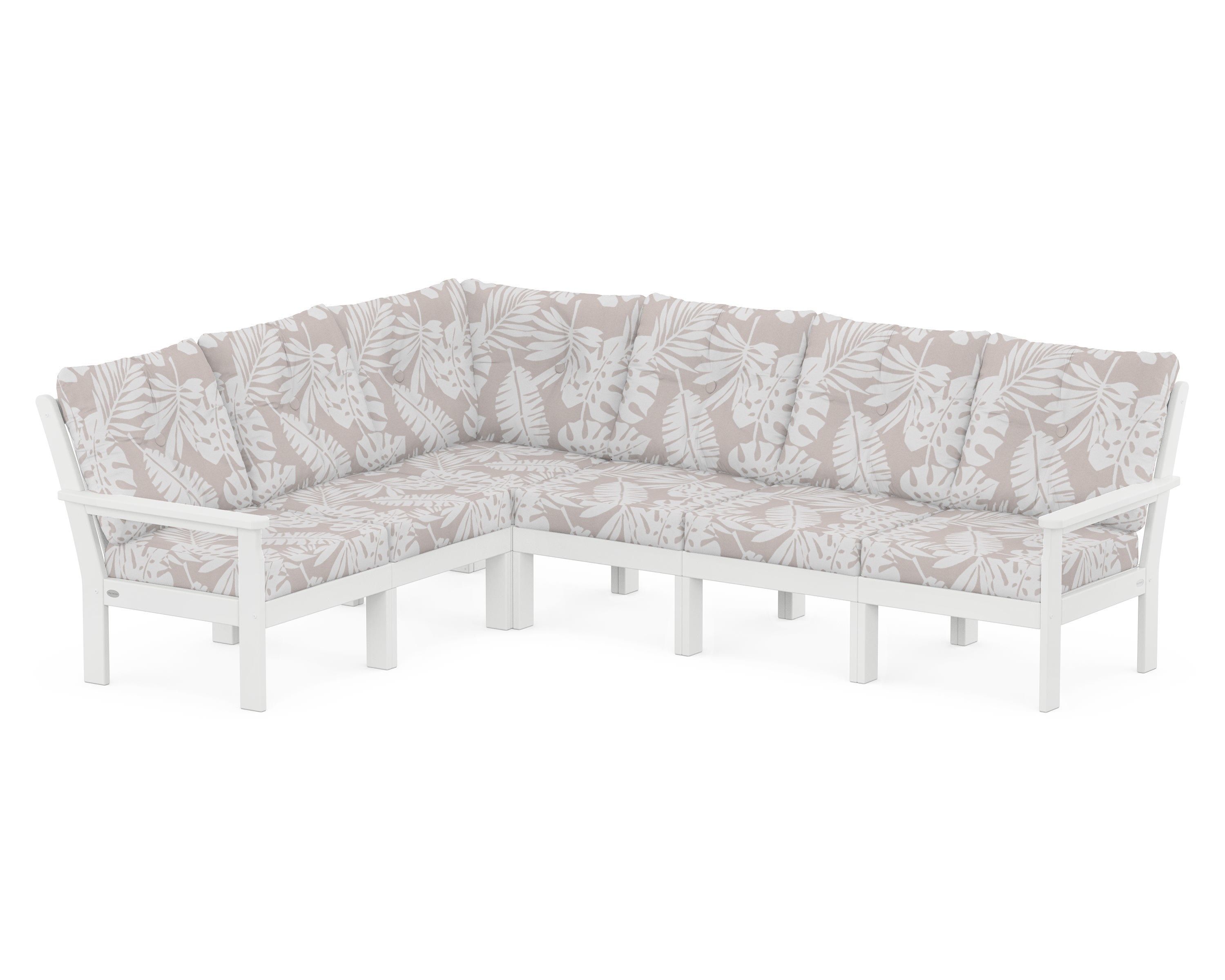 POLYWOOD® Vineyard 6-Piece Sectional in White / Leaf Dune Burlap