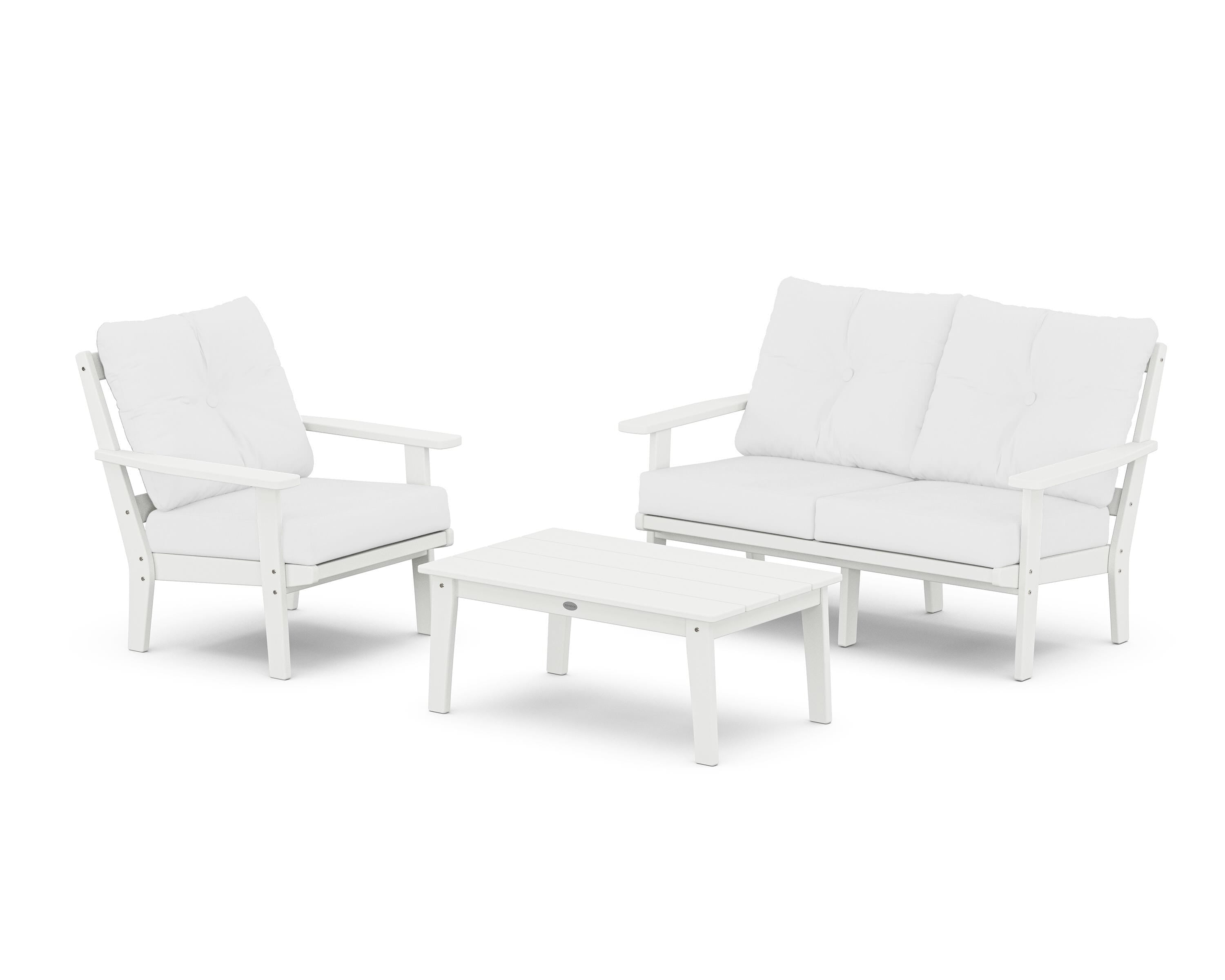 POLYWOOD® Prairie 3-Piece Deep Seating Set with Loveseat in White / Natural