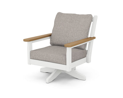 POLYWOOD® Chippendale Deep Seating Swivel Chair in White / Natural / Weathered Tweed