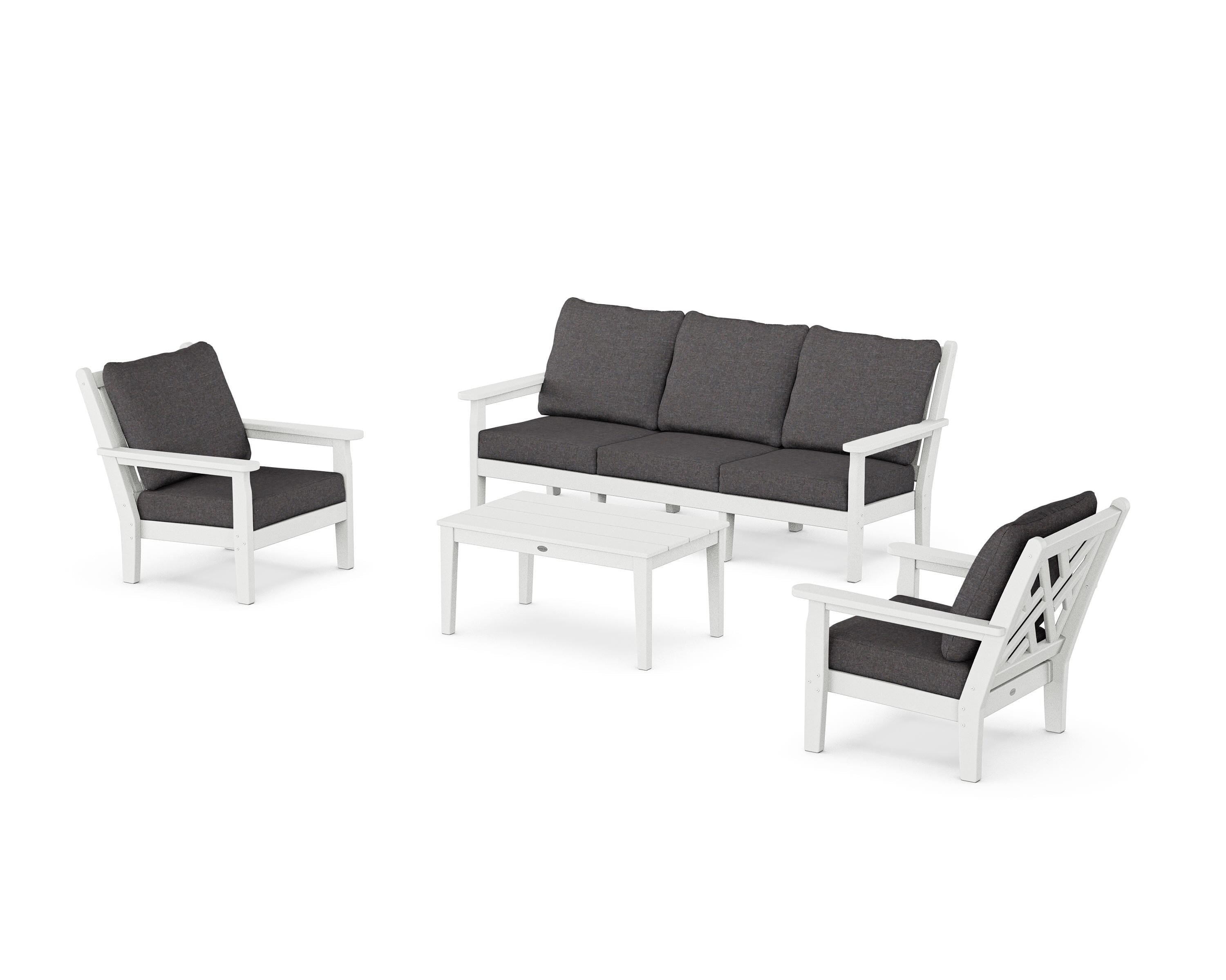 POLYWOOD® Chippendale 4-Piece Deep Seating Set with Sofa in White / Ash Charcoal