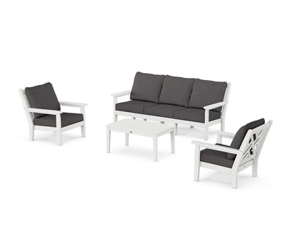 POLYWOOD® Chippendale 4-Piece Deep Seating Set with Sofa in White / Ash Charcoal