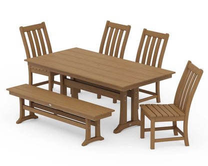 Vineyard Side Chair 6-Piece Farmhouse Dining Set with Trestle Legs and Bench