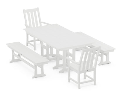 POLYWOOD® Vineyard 5-Piece Farmhouse Dining Set with Benches in White