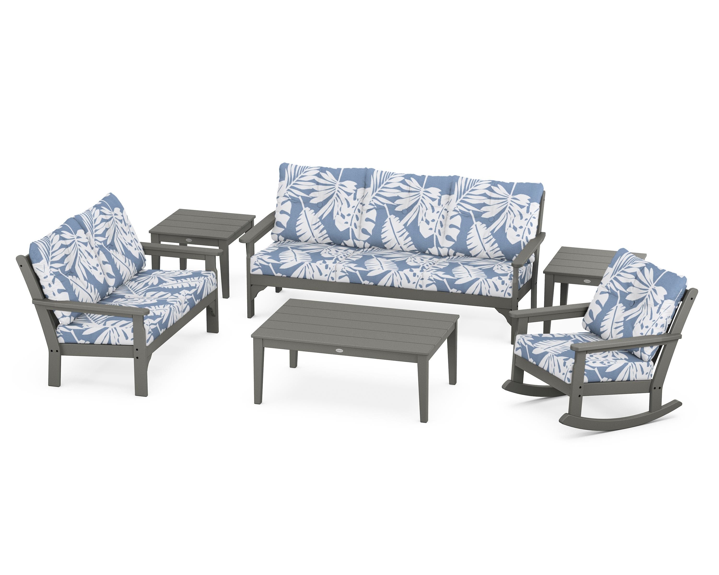 POLYWOOD® Vineyard 6-Piece Deep Seating Set in Slate Grey / Leaf Sky Blue