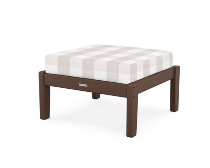 Martha Stewart by POLYWOOD® Chinoiserie Deep Seating Ottoman in Mahogany / Buffalo Plaid Dune Burlap