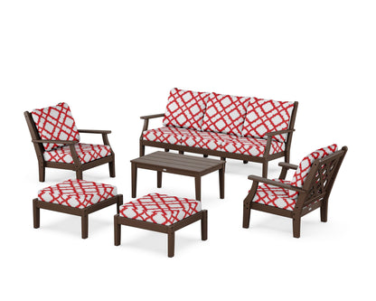 Country Living Wovendale 6-Piece Lounge Sofa Set in Mahogany / Trellis Crimson