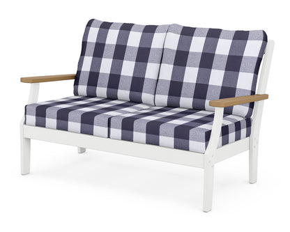POLYWOOD® Braxton Deep Seating Loveseat in White / Natural / Buffalo Plaid Navy