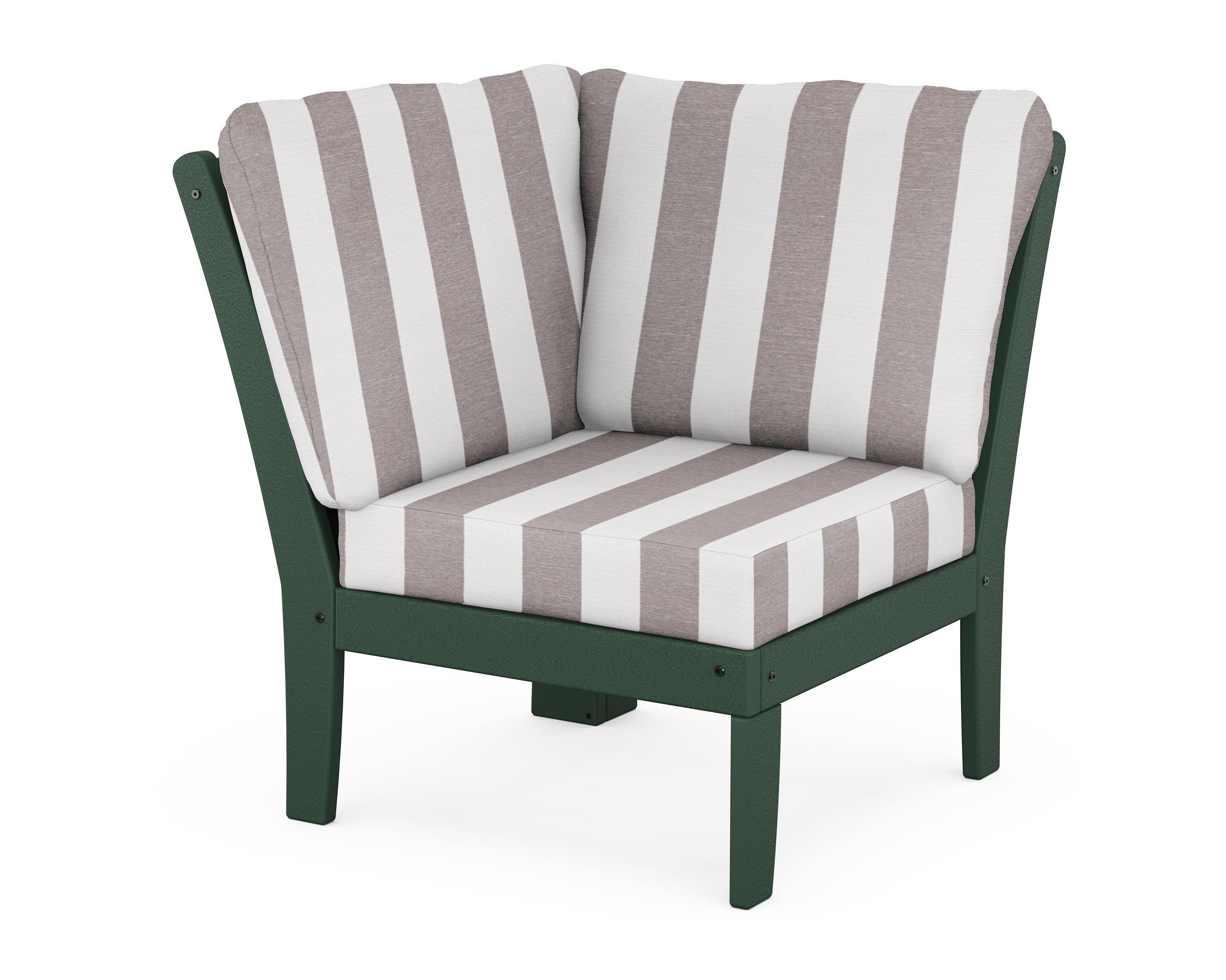 POLYWOOD® Braxton Modular Corner Chair in Green / Cabana Stripe Grey Mist