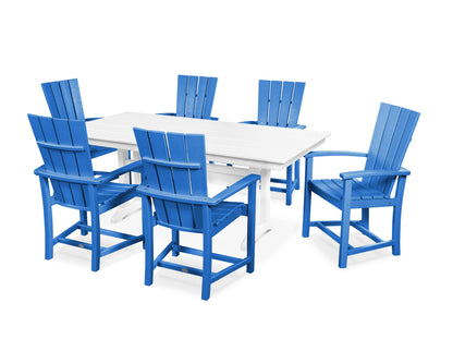 POLYWOOD® Quattro 7-Piece Farmhouse Dining Set with Trestle Legs in Pacific Blue / White