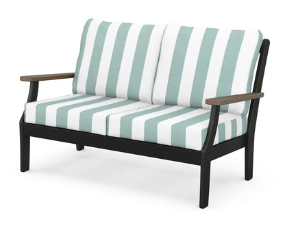 POLYWOOD® Braxton Deep Seating Loveseat in Black / Kona / Cabana Stripe Glacier Spa