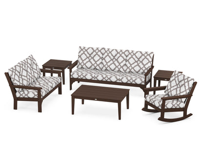 POLYWOOD® Vineyard 6-Piece Deep Seating Set in Mahogany / Trellis Grey Mist