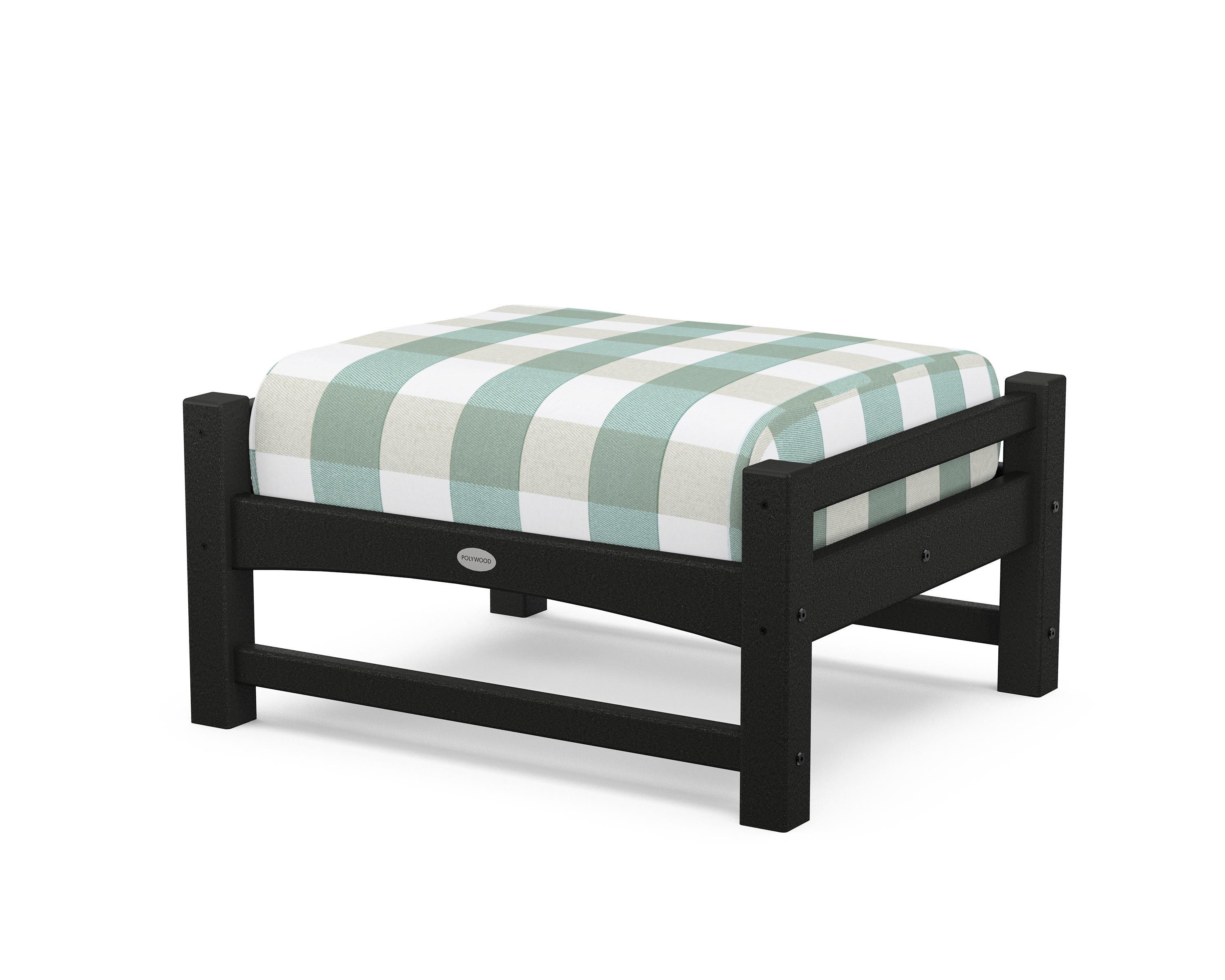 POLYWOOD® Club Ottoman in Black / Buffalo Plaid Glacier Spa