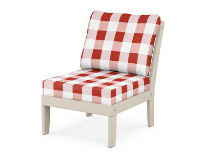 POLYWOOD® Braxton Modular Armless Chair in Sand / Buffalo Plaid Crimson