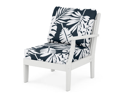 POLYWOOD® Braxton Modular Right Arm Chair in White / Leaf Marine Indigo