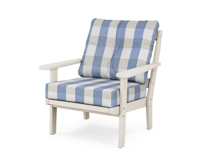 POLYWOOD® Mission Deep Seating Chair in Sand / Buffalo Plaid Sky Blue
