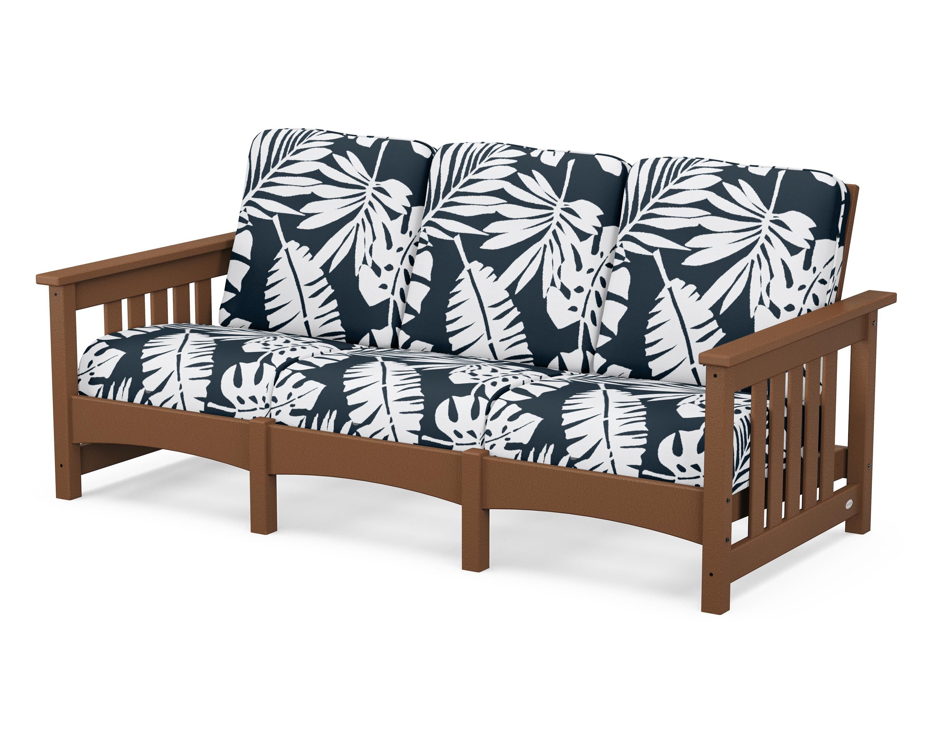POLYWOOD® Club Mission Sofa in Teak / Leaf Marine Indigo