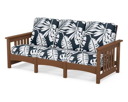 POLYWOOD® Club Mission Sofa in Teak / Leaf Marine Indigo